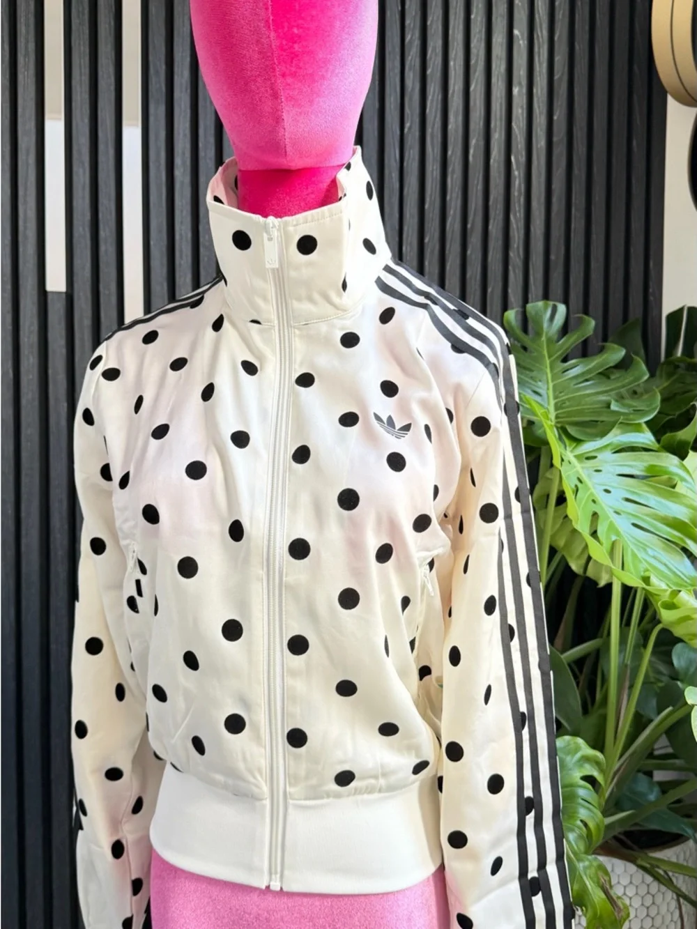 adidas Originals White Polka Dot Track Jacket with Black Stripes - Picture 8 of 12